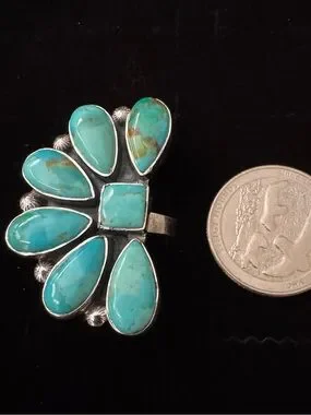 Jewelry | Genuine Kingman Blue Green Turquoise Cluster Statement Ring ...